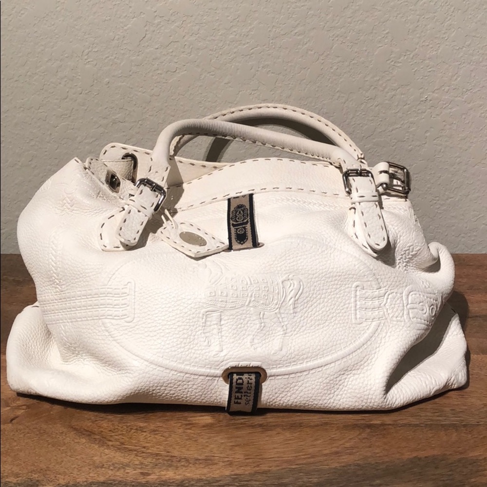 Fendi White Leather Villa Selleria Borghese Tote